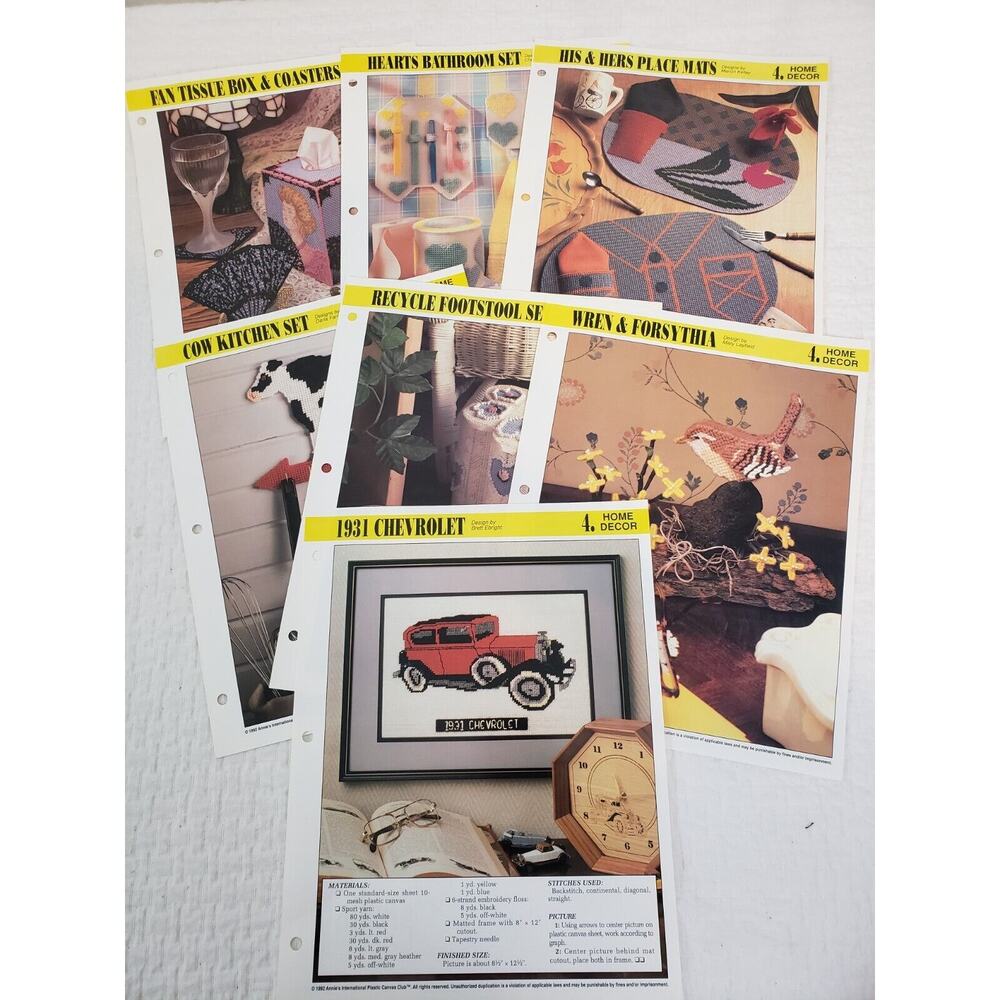 (J5) 1992 Annie's Attic Plastic Canvas Pattern Home Decor Lot of 7
